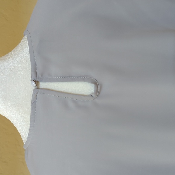 Amazon Gray Flutter Sleeve Satiny Blouse with Pleated Neckline Size Large - Picture 9 of 11